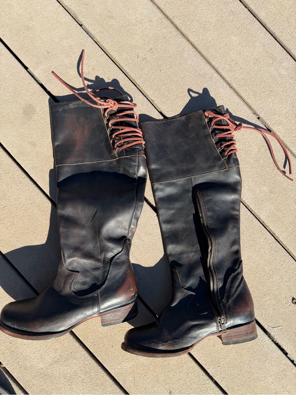 Freebird by Steven Black Leather To-the-Knee Boots with Rust Laces